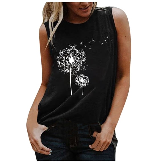 Ichuanyi Trendy T-Shirt for Women Summer Letter Print Tank Blouse Casual O-Neck Sleeveless Top
