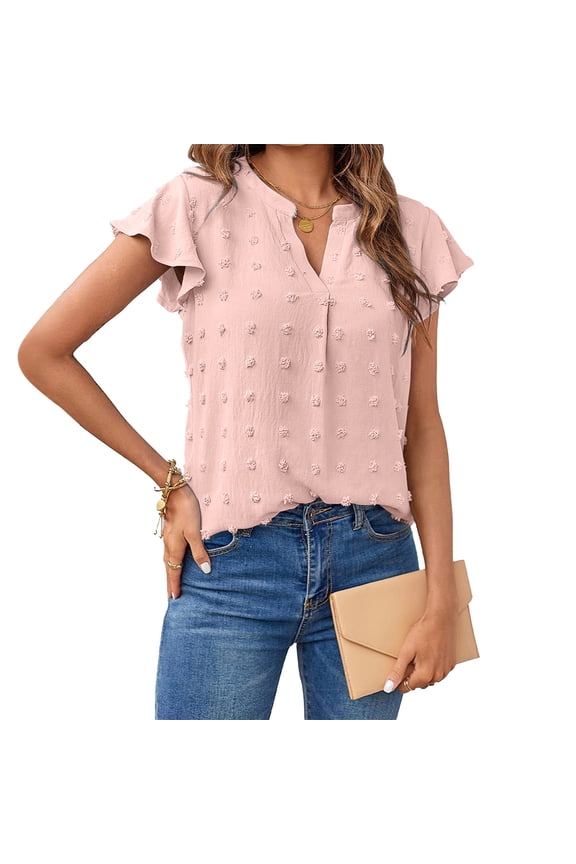 Ichuanyi V-Neck T Shirts for Women Casual Short Sleeve V Neck Tops Solid Short Sleeve Blouse