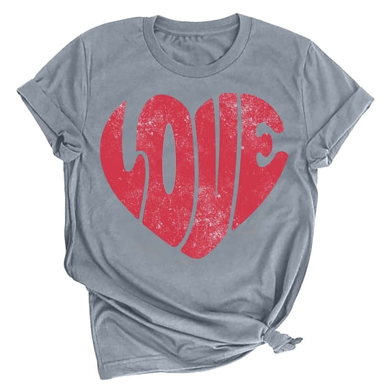 Ichuanyi Valentine's Day Womens Tops Summer Women's Casual Love Letter Printing Short Sleeve T-Shirt Tops