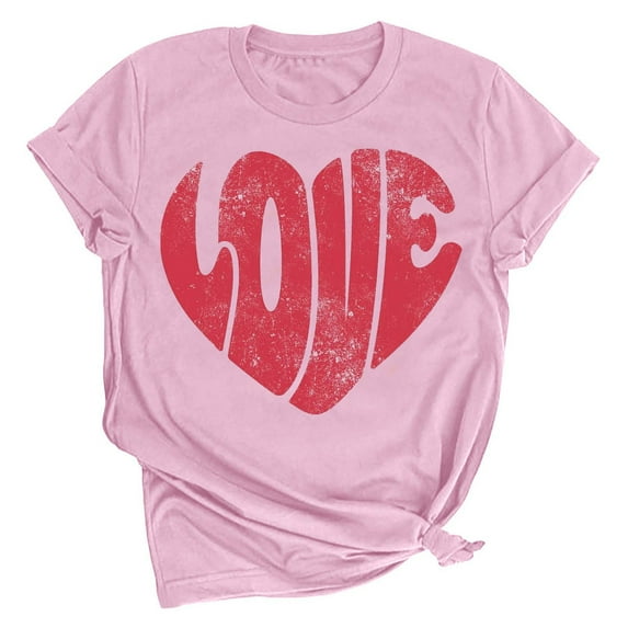 Ichuanyi Valentine's Day Womens Tops Summer Women's Casual Love Letter Printing Short Sleeve T-Shirt Tops