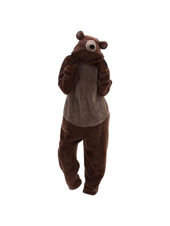 Ichuanyi Winter Adult Unisex Bear Sleepwear Onesie Winter Pocket Loose Funny Thicken Pajamas
