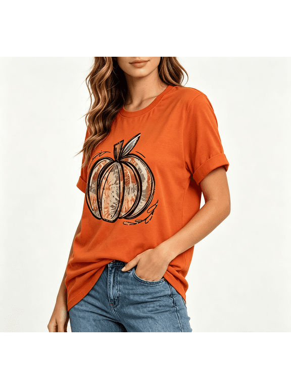 Ichuanyi Winter Pumpkin Women's Shirt Women Plaid Leopard Graphic Tees Funny Cute Short Sleeve Fall Shirt Thanksgiving Gift Tops
