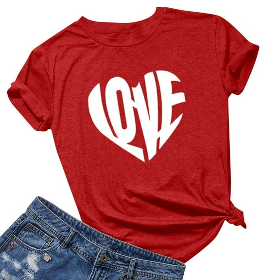 Ichuanyi Winter Love Women's Shirt Women Graphic Tees Funny Cute Short Sleeve Fall Shirt Valentine's Day Gift Tops