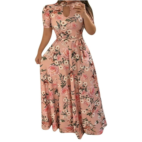 Ichuanyi Woman Dress, Clearance Summer Fashion Women Casual O-Neck Short Sleeve Bandage Summer Printing Sashes Dress