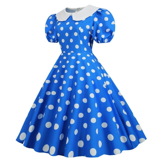 Ichuanyi Woman Dress, Summer Fashion Womens A Line Flare Vintage Dress Prom Swing Short Puff Sleeve Polka Dot Printing Party Dress