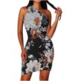 thumbnail image 1 of Ichuanyi Woman Dress, Clearance Summer Women Casual Solid One Shoulder Sleeveless Flower Printing Sexy Irregular Dress, 1 of 8