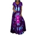 thumbnail image 1 of Ichuanyi Woman Dress, Summer Women Casual Summer Short Sleeve O-Neck Print Maxi Boho Ankle-Length Dress, 1 of 9