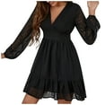 thumbnail image 1 of Ichuanyi Woman Dress, Summer Women Sexy Fashion Long Sleeve V Neck Ruffle Dress, 1 of 5