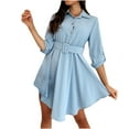 thumbnail image 1 of Ichuanyi Woman Dress, Summer Women's Fashion Casual Lapel Solid Color Button Long Sleeve Slim Fit Belt Dress(Includes Belt), 1 of 9