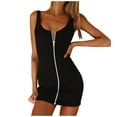 thumbnail image 1 of Ichuanyi Woman Dress, Summer Fashion Women Summer Casual U-Neck Solid Sleeveless Zipper Mini Dress, 1 of 9