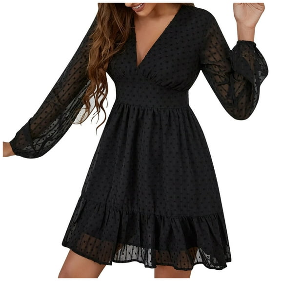 Ichuanyi Woman Dress, Summer Women Sexy Fashion Long Sleeve V Neck Ruffle Dress