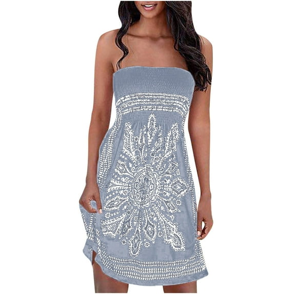 Ichuanyi Woman Dress Women Sexy Tube Strapless Strapless Printing Sleeveless A-Line Skirt Dress Dress