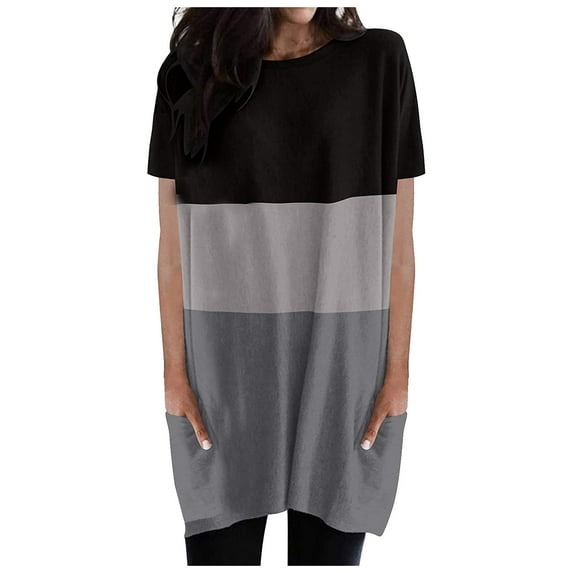 Ichuanyi Woman Dress, Summer Women's Short Sleeve Lightweight Casual Loose Long Tunic Dress With Pockets