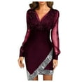 thumbnail image 1 of Ichuanyi Woman Dress Women's Solid Color Sequins Long Sleeve A-Line Party Dress, 1 of 5