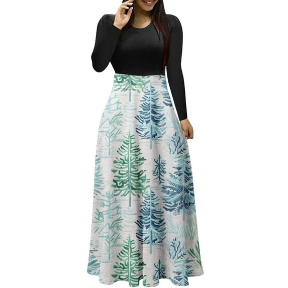 Ichuanyi Woman Dress Fashion Women Long Sleeve Floral Boho Printing Long Dress Ladies Casual Dress