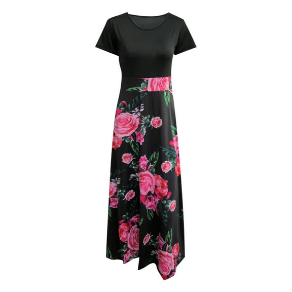 Ichuanyi Woman Dress Fashion Women Short Sleeve Floral Boho Printing Long Dress Ladies Casual Dress