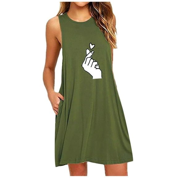 Ichuanyi Woman Dress Fashion Womens O-Neck Pocket Printing Sleeveless Casual Nightdress Dresses