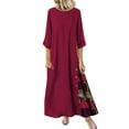 thumbnail image 1 of Ichuanyi Woman Dress clearance Women Casual Patchwork 3/4 Sleeves O-Neck Button High Low Hem Plus Size Dress, 1 of 7