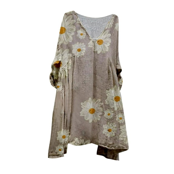 Ichaunyi Summer Dresses Women Fashion Plus Size Vintage Holiday Floral 3/4 Sleeve Vintage Dresses