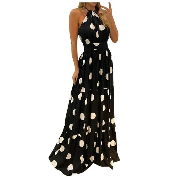 Ichuanyi Woman Dress Women Tropical Print Halter Backless Maxi Dress Sexy Sleeveless Beach Dress