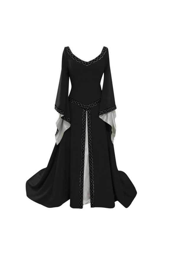 Ichuanyi Woman Dress Women's Long Sleeve V-Neck Medieval Dress Floor Length Cosplay Dress