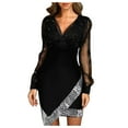 thumbnail image 1 of Ichuanyi Woman Dress clearance Women's Solid Color Sequins Long Sleeve A-Line Party Dress, 1 of 6
