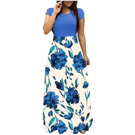 Ichuanyi Woman Dress Women's Tie-Dye Colorful Long Floral Print Dresses Beach Casual Maxi Sundress