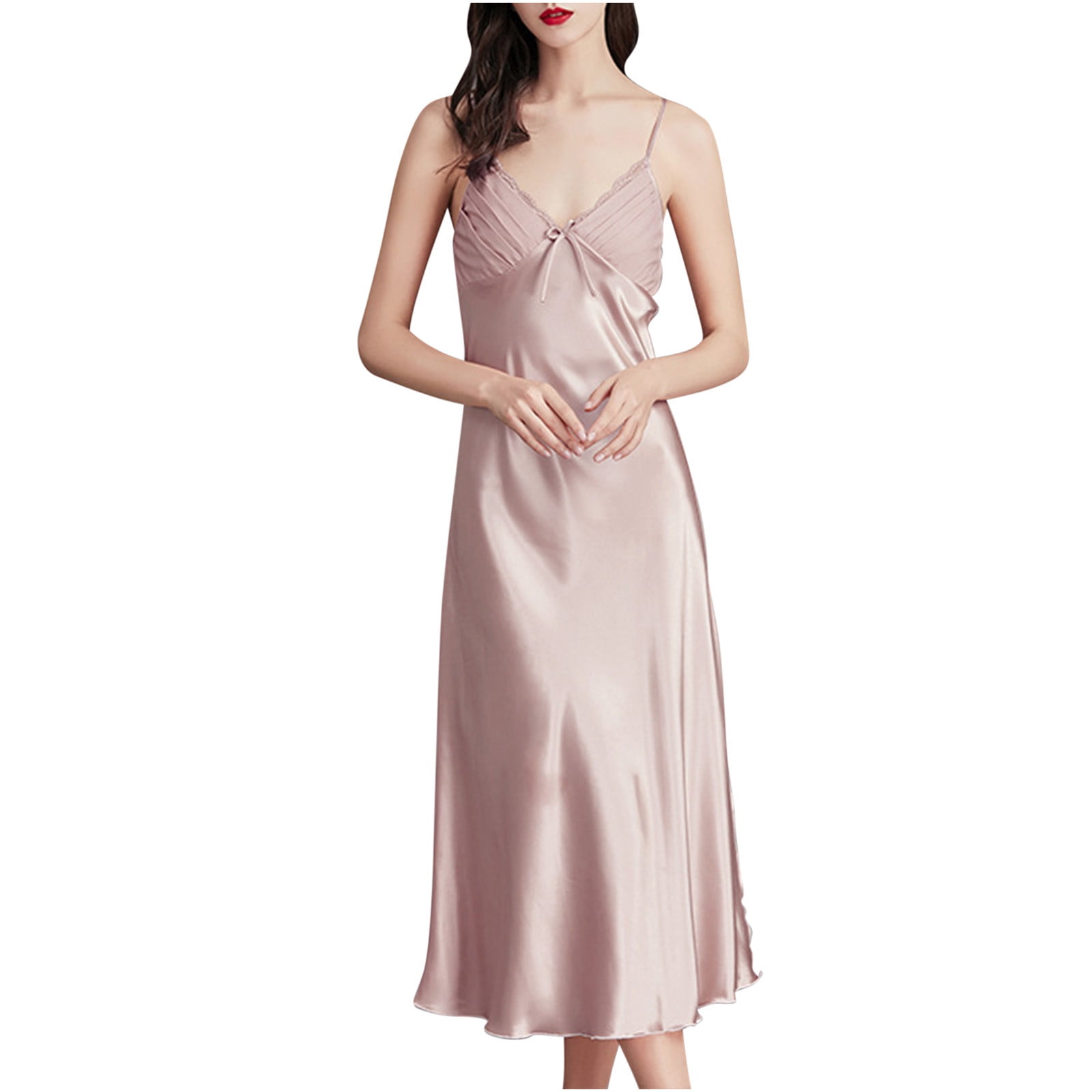 Women's Cotton Pleated Nightgown - Sling V Neck Sleeveless Sleep Dress, Sizes S-2X