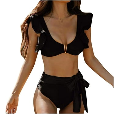 Ichuanyi Woman Swimsuit, Women's Sexy Split Bikini Two-Piece Solid Color Beach Padded Bra Swimsuit