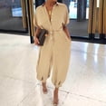 thumbnail image 1 of Ichuanyi Woman's Solid Color Short Sleeve Button Rompers Trousers Casual Fashion, 1 of 5