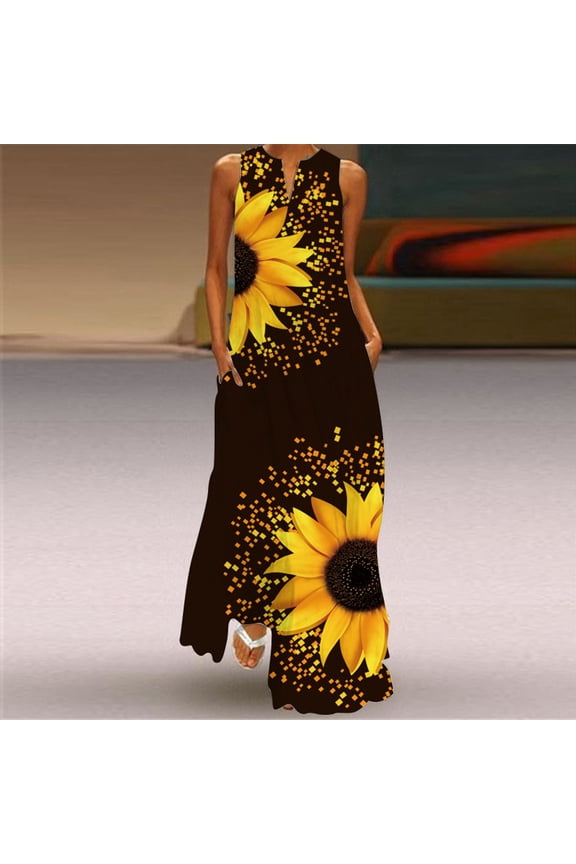 Ichuanyi Women Casual Fashion Sleeveless Casual Printed Summer Super Long Dress