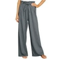 thumbnail image 1 of Ichuanyi Women Casual Solid Cotton Linen Drawstring Elastic Waist Long Wide Leg Pants, 1 of 9