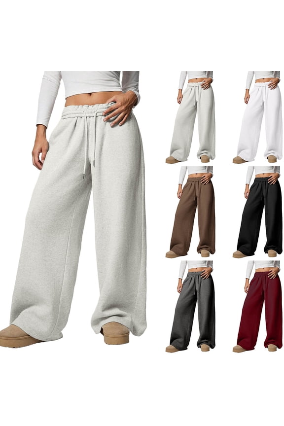 Ichuanyi Women Elastic Waist Wide Leg Sports Pants Soft Brushed Interior Loose Fit Comfortable Casual Athletic Lounge Pants Daily