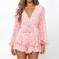 thumbnail image 1 of Ichuanyi Women Floral Printed Beach Jumpsuits Deep V-Neck Long Sleeve Bandage Knot Ruffle Hem Floral Rompers, 1 of 9