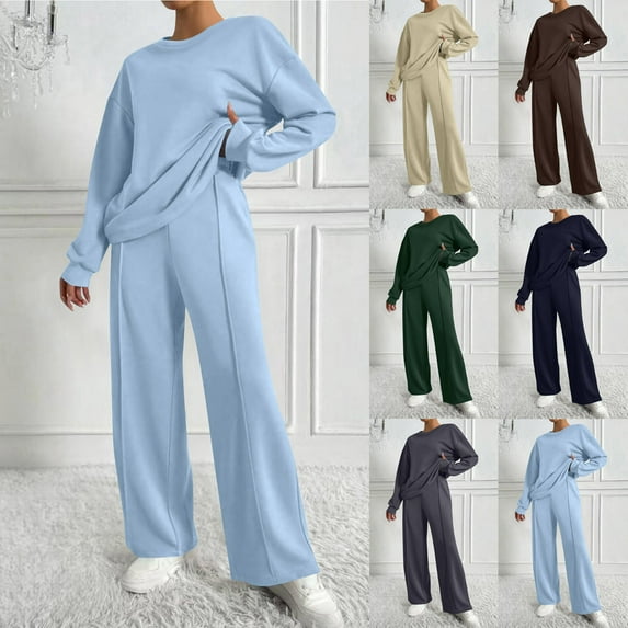 Ichuanyi Women Long Sleeve Sweatshirt with Pant Set Two Piece Casual Loungewear Outfit with Pockets Soft Comfortable Daily Wear