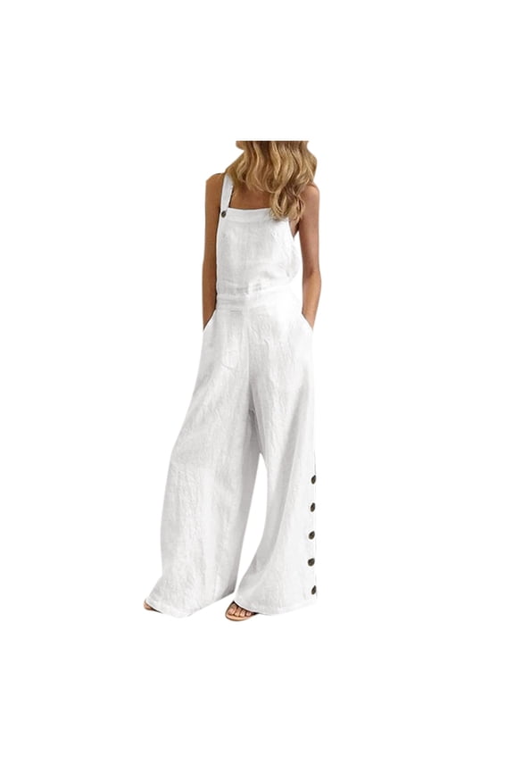Ichuanyi Women Loose Jumpsuit Casual Suspender Pants Wide Leg Solid Buttons Overalls