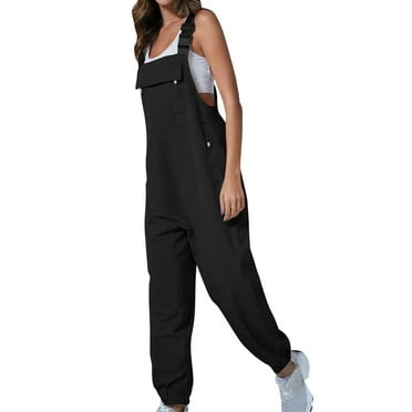 Ichuanyi Women Loose Jumpsuit Casual Suspender Pants Wide Leg Solid Buttons Overalls