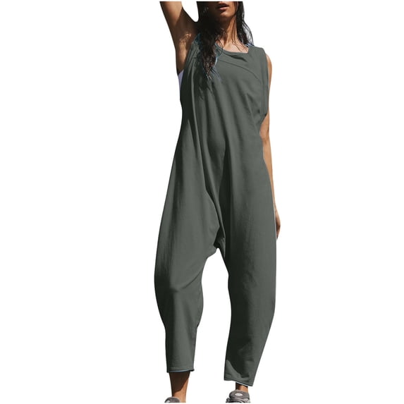 Ichuanyi Women Loose Jumpsuit Casual Suspender Pants Wide Leg Solid Buttons Overalls