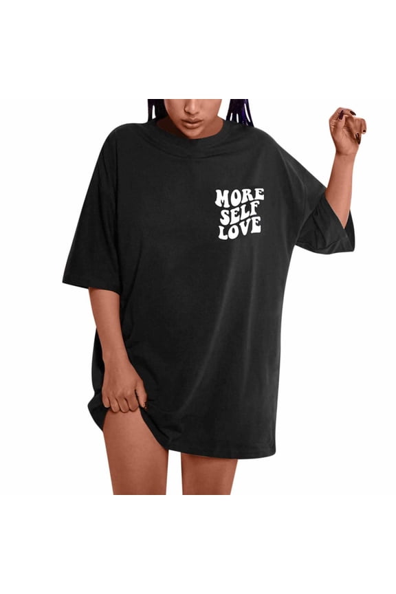 Ichuanyi Women Oversized T-Shirts Slogan Graphic Drop Shoulder O-Neck Short Sleeve Tees Blouse Plus Size Loose Pullover Tops