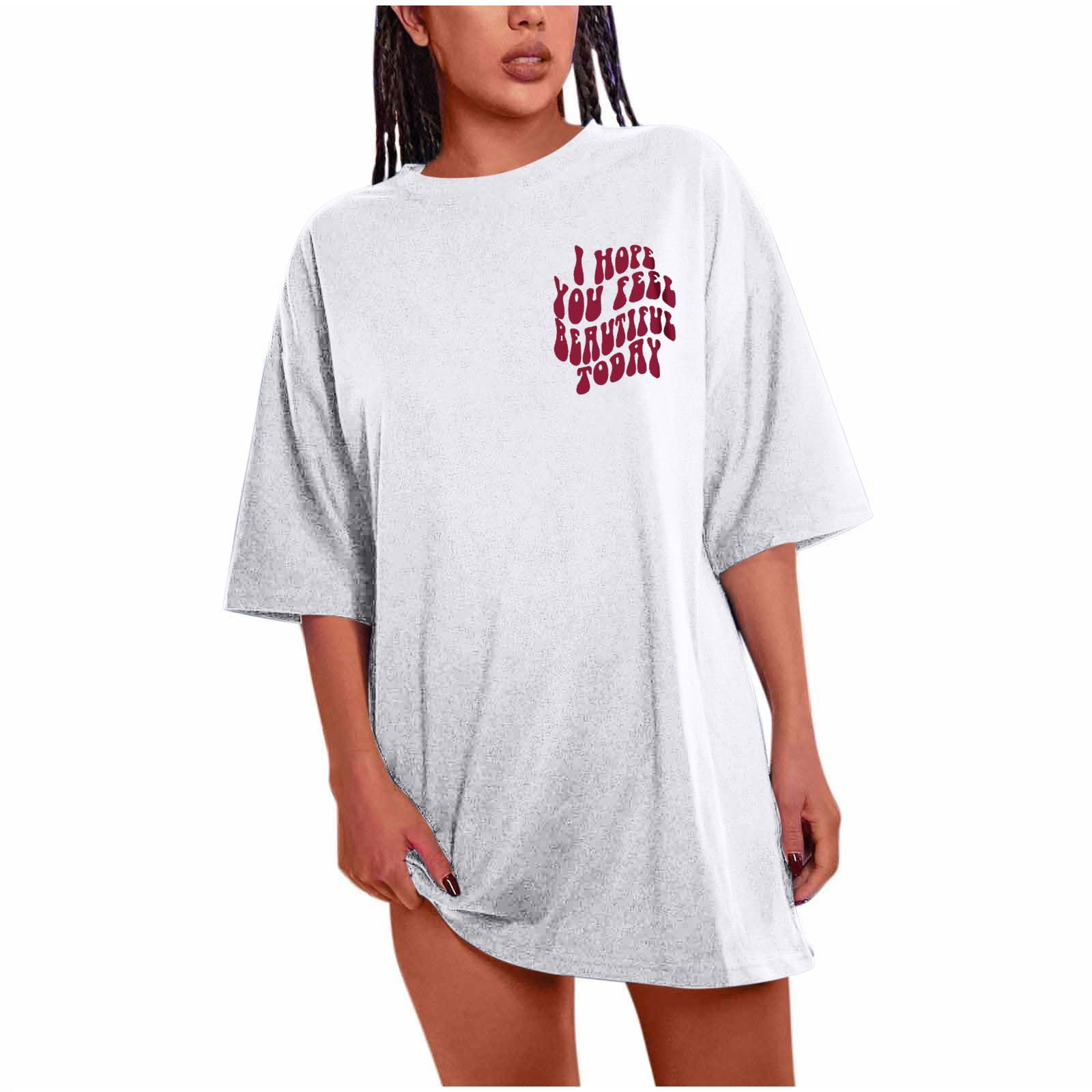 Ichuanyi Women Oversized T-Shirts Slogan Graphic Drop Shoulder O