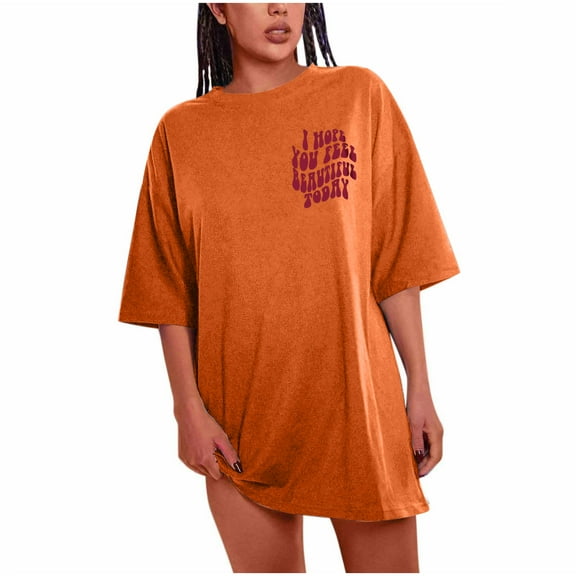 Ichuanyi Women Oversized T-Shirts Slogan Graphic Drop Shoulder O-Neck Short Sleeve Tees Blouse Plus Size Loose Pullover Tops