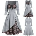 thumbnail image 1 of Ichuanyi Women Plus Size Party Dress Flower Lace Insert Mock Button Bowknot Vintage Dress, 1 of 5