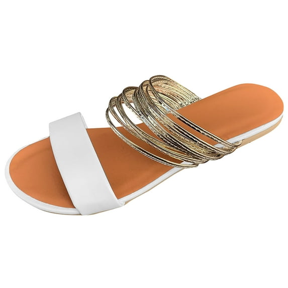 Ichuanyi Women Sandals Women Shoes Sexy Metal Chain With Thin Straps Ankle Loops Straps Flat Sandals
