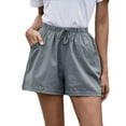 thumbnail image 1 of Ichuanyi Women Solid High Waist Cotton And Linen Shorts Pants Casual Beach Shorts, 1 of 7