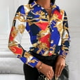 thumbnail image 1 of Ichuanyi Women Summer Fashion Slim Professional V-Neck Print Casual Full-Sleeve Tops Blouse, 1 of 5