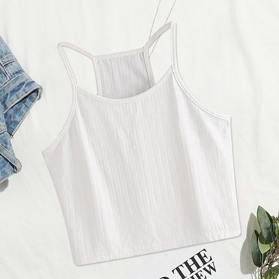 Ichuanyi Women Tops Solid Color Sleeveless Pullover Vest Tank Crop Shirts