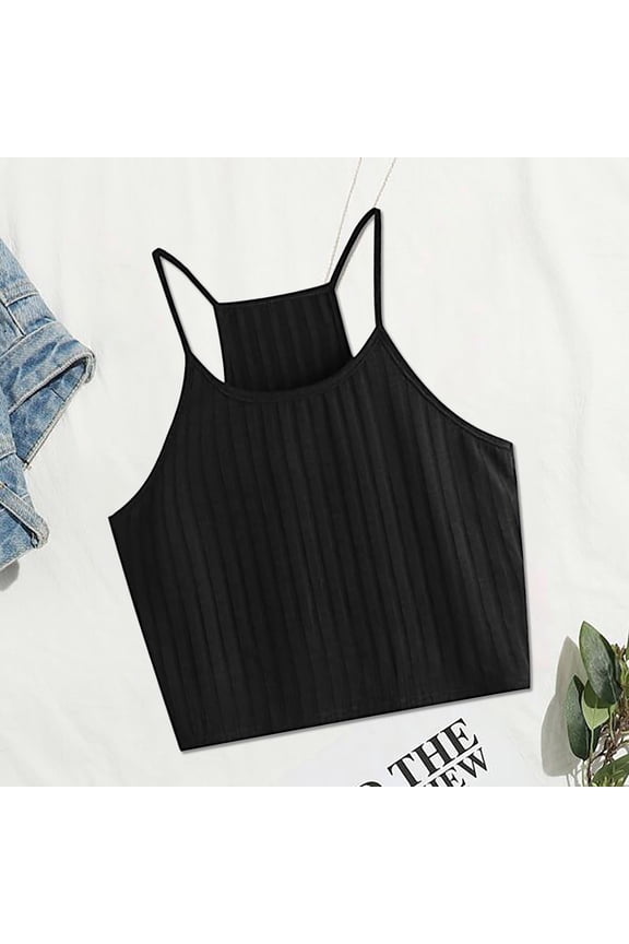 Ichuanyi Women Tops Solid Color Sleeveless Pullover Vest Tank Crop Shirts