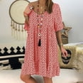 thumbnail image 1 of Ichuanyi Women V-neck Printing Flare Sleeves leisure Time On Vacation Short Sleeves Dress, 1 of 6