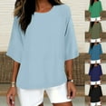 thumbnail image 1 of Ichuanyi Women's 3/4 Sleeve Casual Tops Solid Color Crew Neck Loose Fit Shirts Blouses Three Quarter Sleeve Tops Woman Blouse, 1 of 5