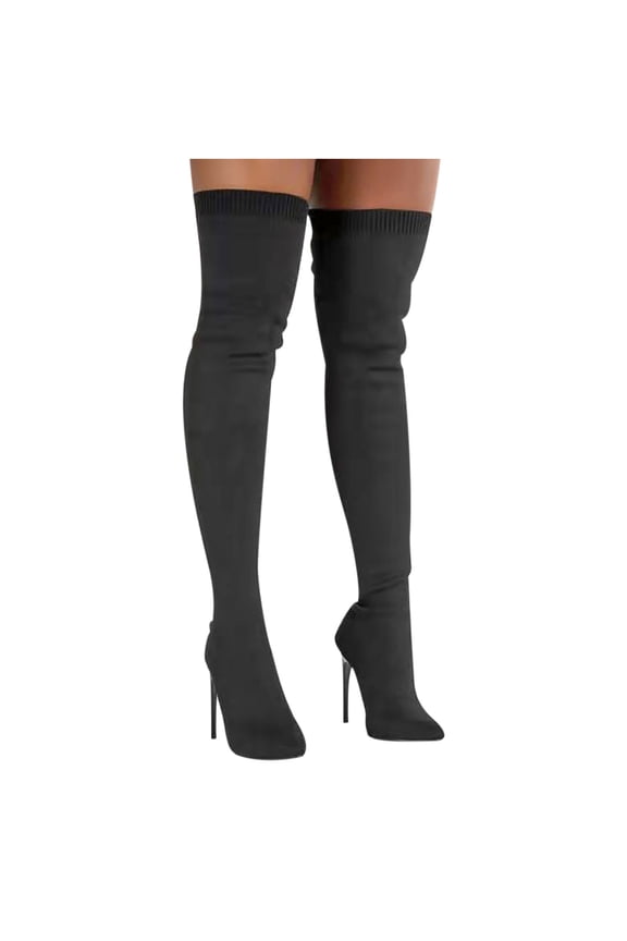 Ichuanyi Women's Boots 2021 Autumn And Winter New Heel Over The Knee Boots Flying Woven Stretch Wool Sleeve Fish Mouth Women's Boots